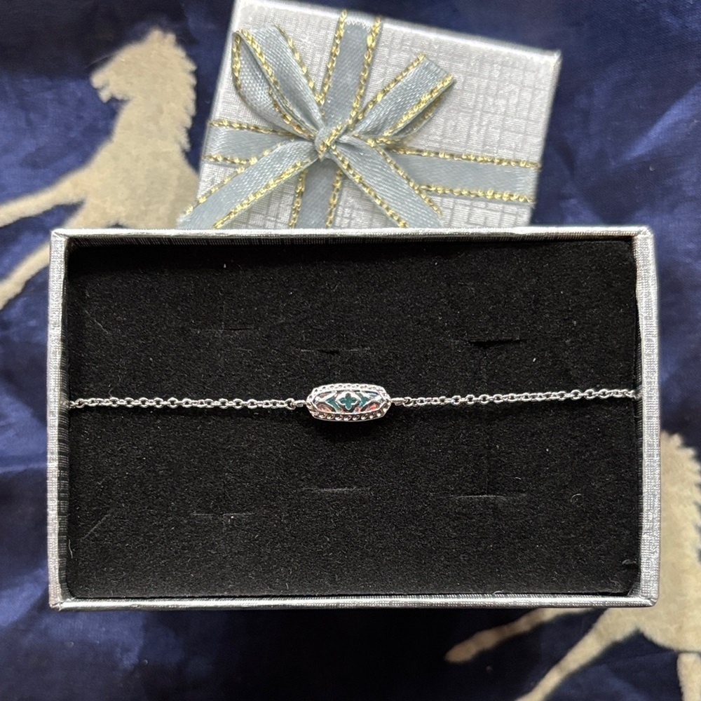 Kendra Scott Rhodium Over Brass Silver Adjustable Bracelet Dichroic Glass Stone